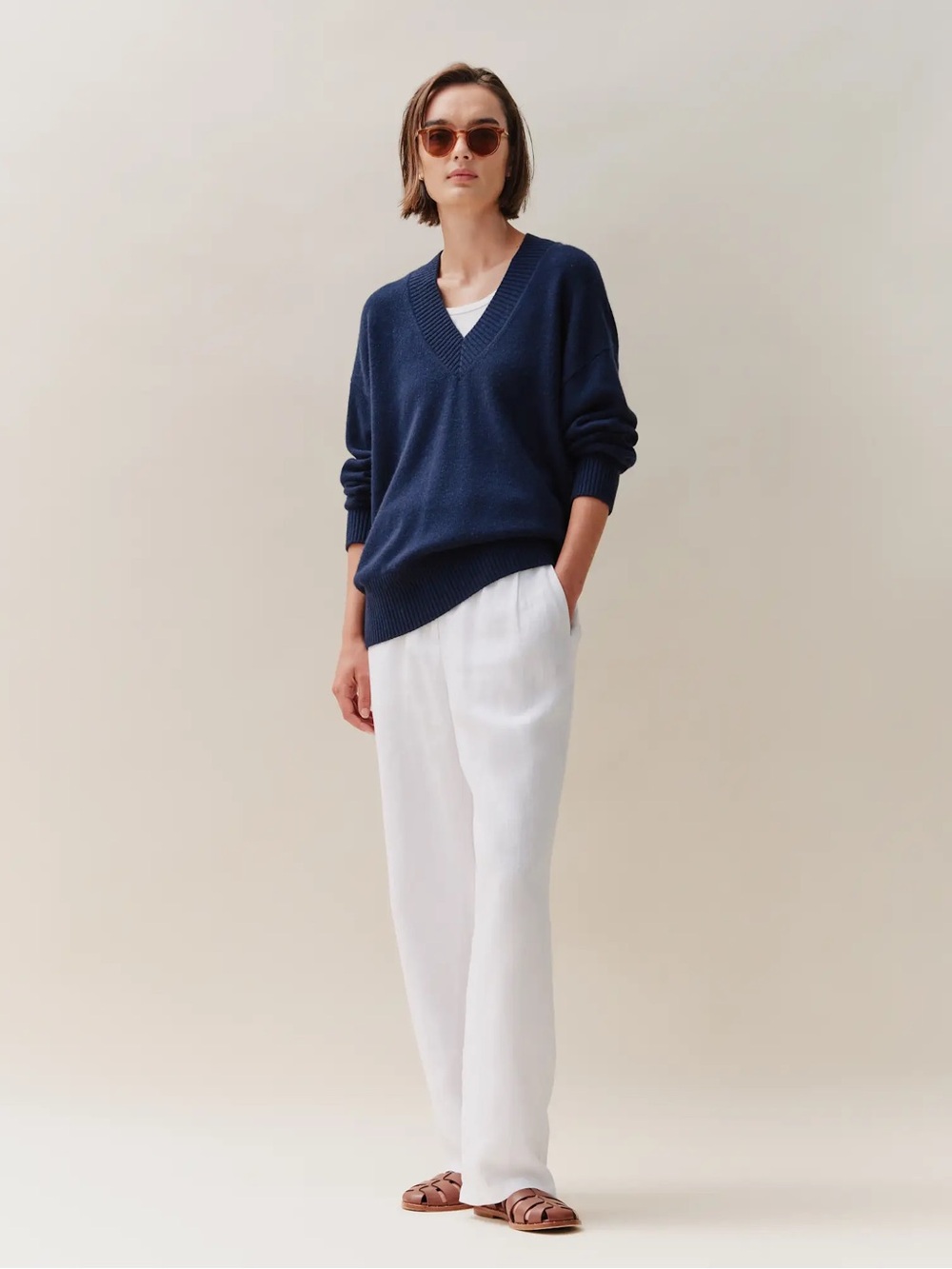 Quince 100% European Linen Pleated Trouser - White, 6